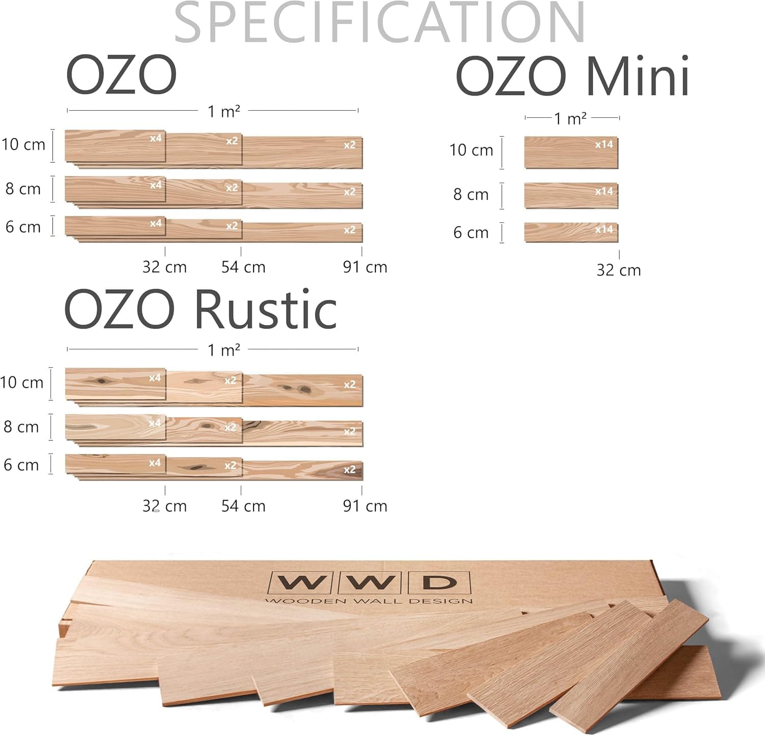 Revêtement mural en chêne - Panneaux muraux 3D - Design mural en bois Modèle OZO (1 m2)