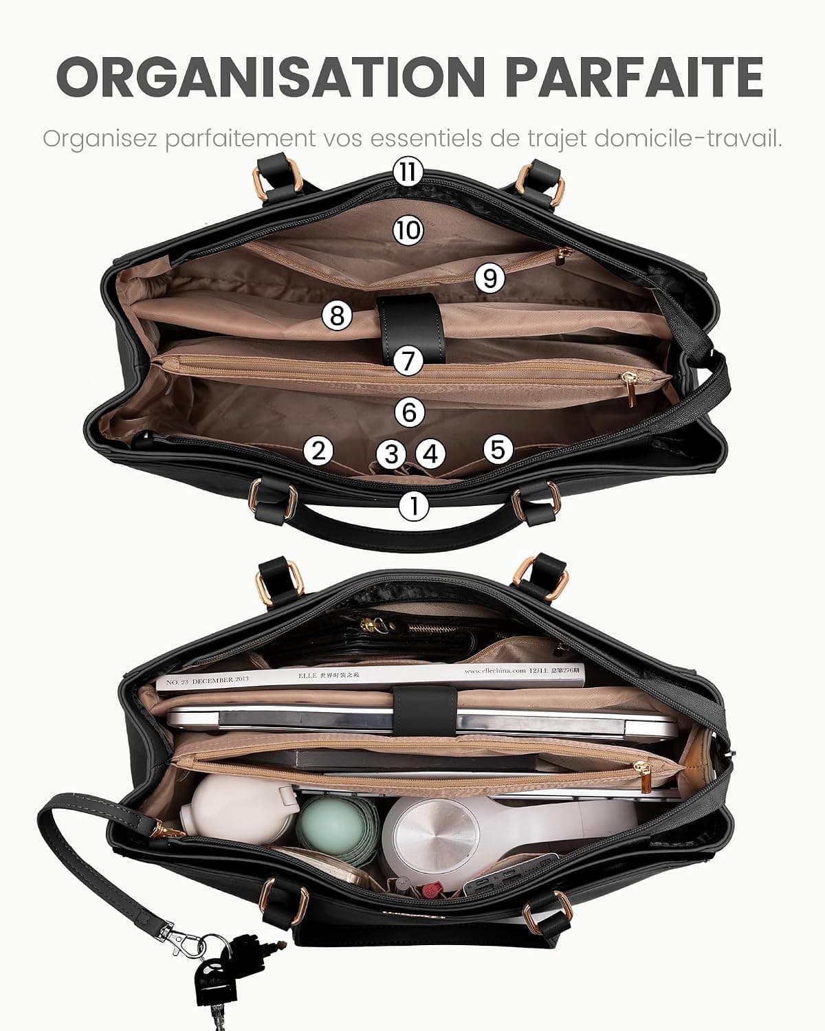 LOVEVOOK Sac Cabas Femme, Grande Sac Ordinateur Portable, Imperméable Sac de Cours Sacs a Main pour Les Cours Lycee, PU Cuir Sacoche Pour Travail étudiant Université Affaires