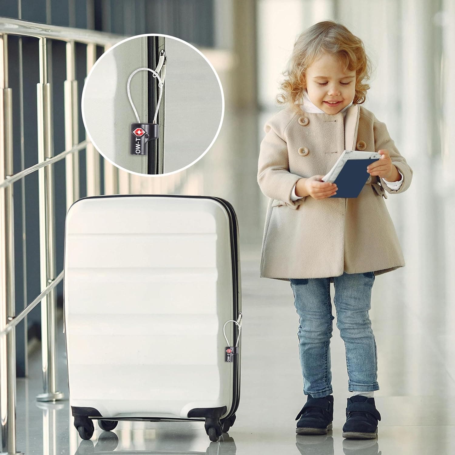 OW-Travel Cadenas Valise Avion, Mini Cadenas TSA à Câble à Clé Noir 1 Pc
