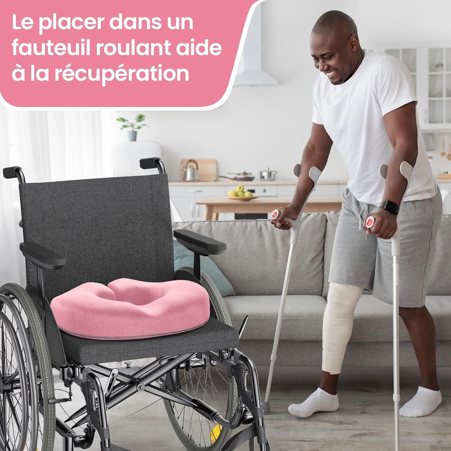 Benazcap Coussin Donut pour Chaise de Bureau, Siège de Voiture, Fauteuil Roulant, Coussin de Siège en Mousse à Mémoire de Forme par des Innovations Ergonomiques pour Sciatique, Grossesse, Post-Partum