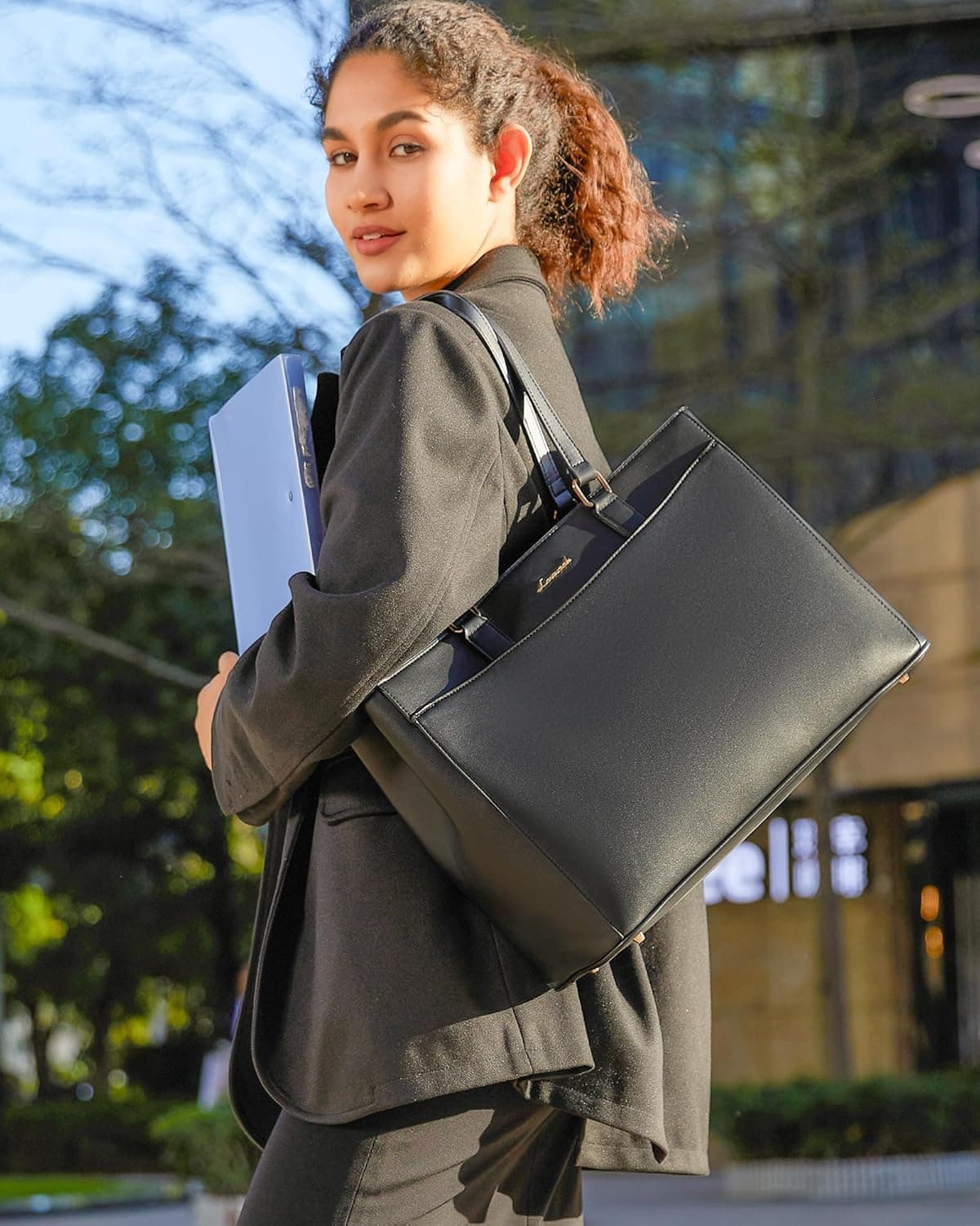 LOVEVOOK Sac Cabas Femme, Grande Sac Ordinateur Portable, Imperméable Sac de Cours Sacs a Main pour Les Cours Lycee, PU Cuir Sacoche Pour Travail étudiant Université Affaires