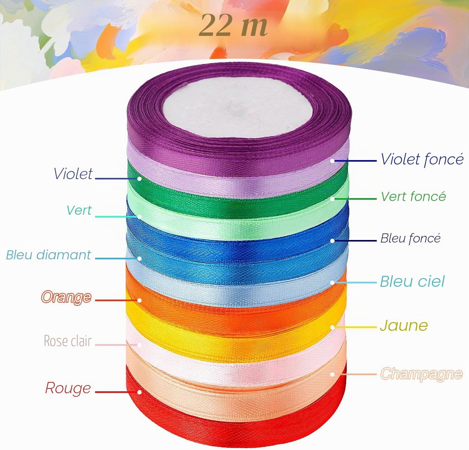 Ruban Satin 12 Couleurs Ruban Tissu de Satin Ruban de Noël Ruban d'emballage DIY Ruban en Satin Décoration Cadeau pour Couture, Ballons, Mariage, Emballage Cadeau, Bouquet, DIY Artisanat