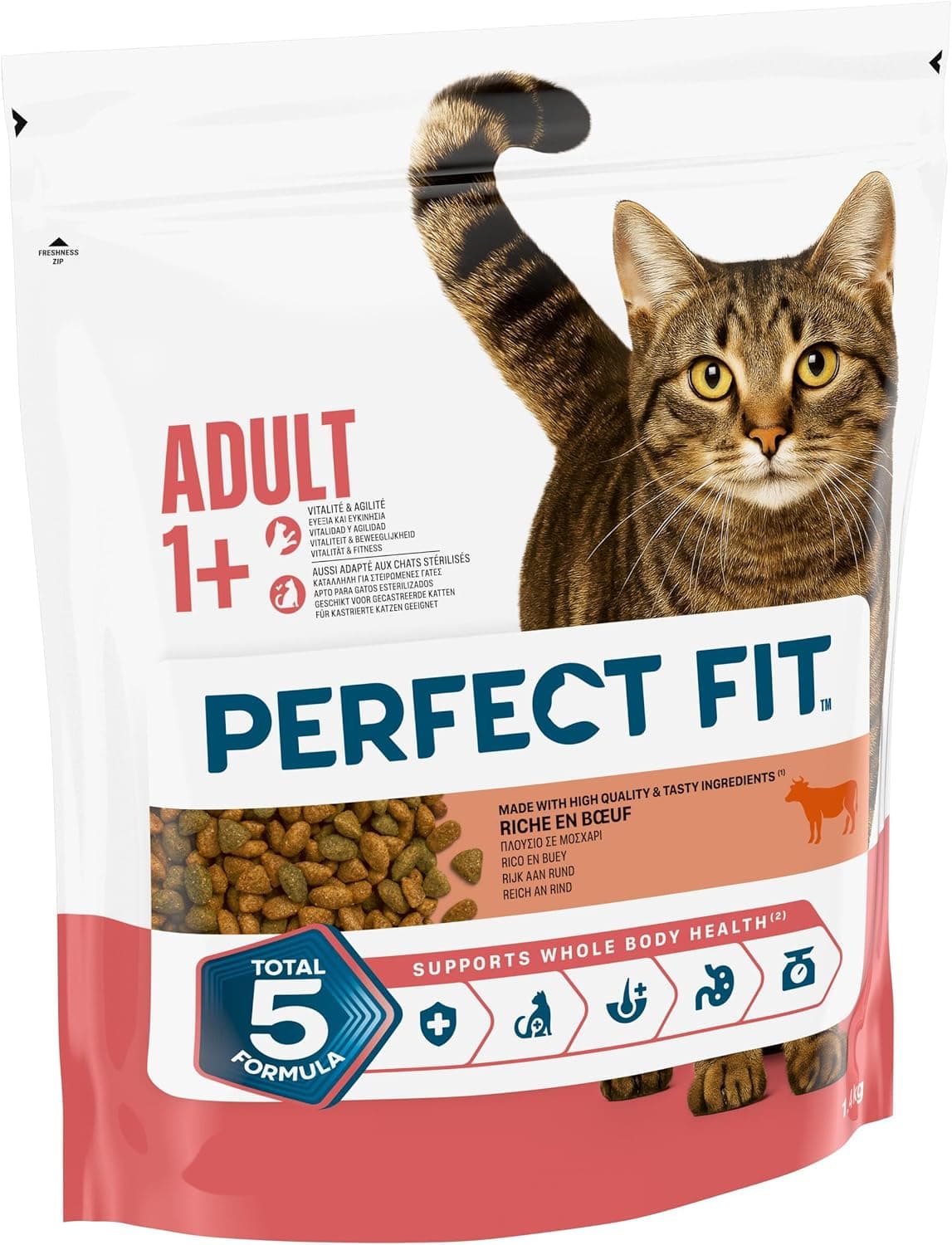 Adult 1+ Croquettes pour Chat 5 x 1,4 kg Bœuf (Pack de 5)