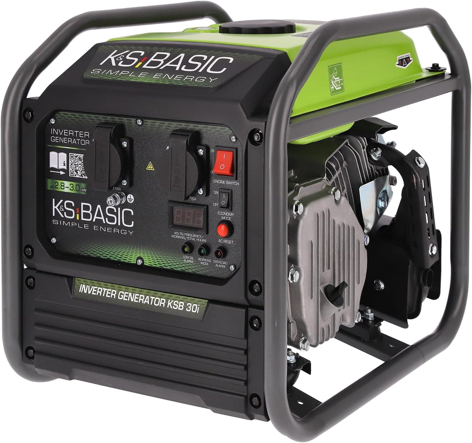 K&S Basic 30i Générateur onduleur 2800 W, 3000 W maximum, générateur de secours compact à essence, onde sinusoïdale pure, générateur de courant avec mode éco, pour la maison, le camping et les travaux