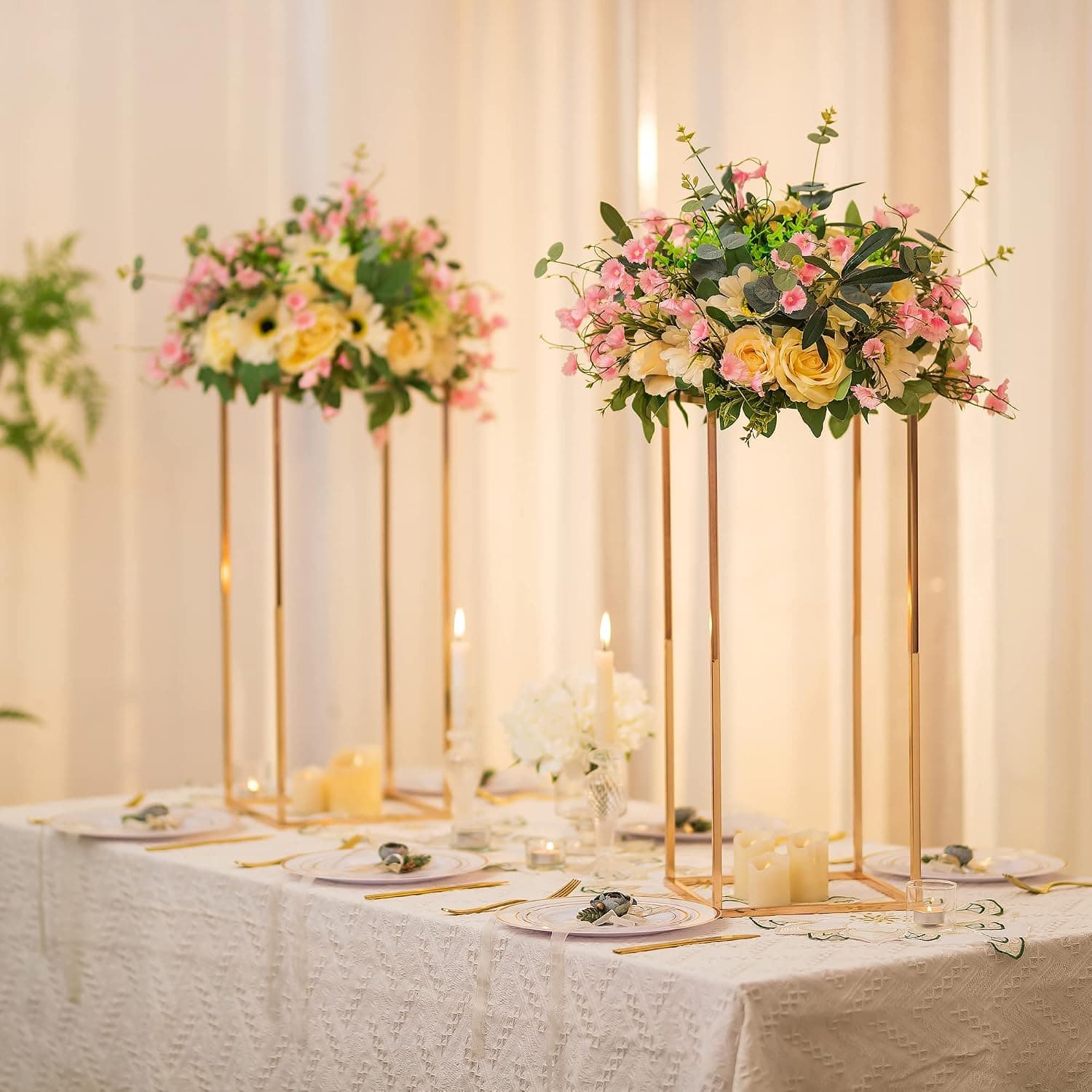 Sziqiqi Métal Vase Centre de Table Mariage Doré: Support Fleur 60cm 2pcs