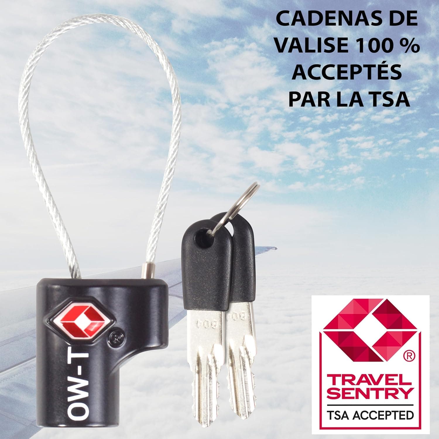 OW-Travel Cadenas Valise Avion, Mini Cadenas TSA à Câble à Clé Noir 1 Pc