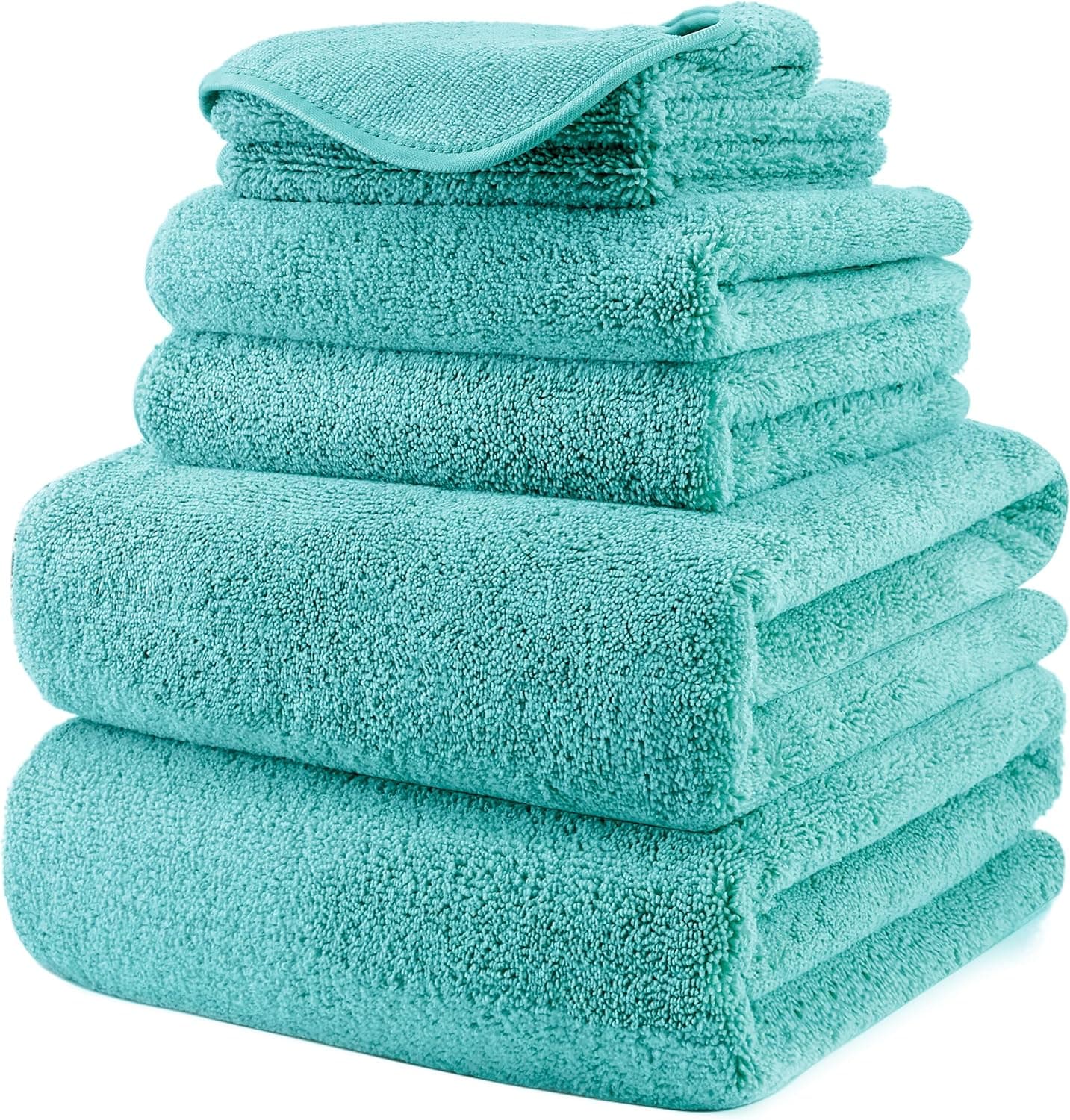POLYTE Lot de 6 serviettes de bain surdimensionnées en microfibre non pelucheuses, à séchage rapide, 152,4 x 76,2 cm, turquoise