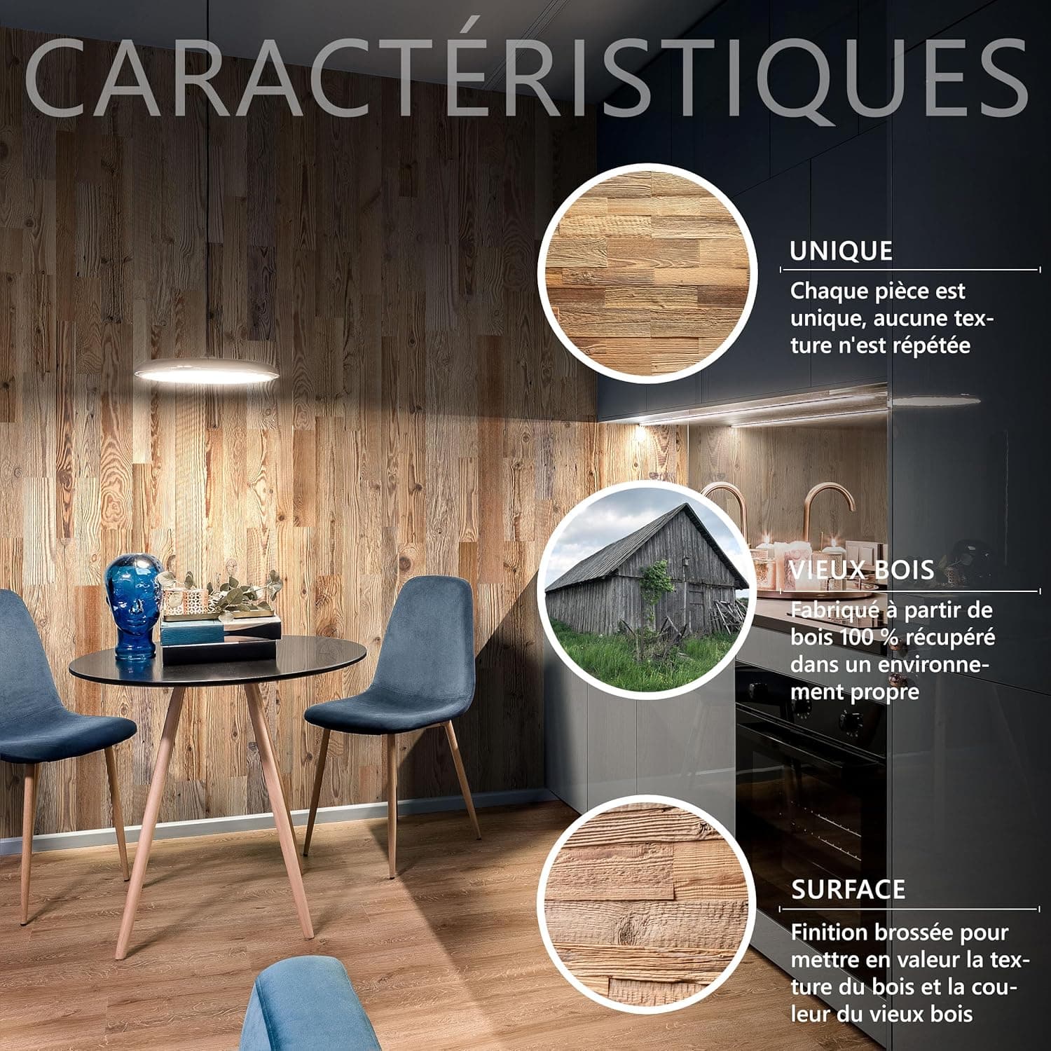 Modèle « Amber » Panneaux muraux en bois recyclé 1m2