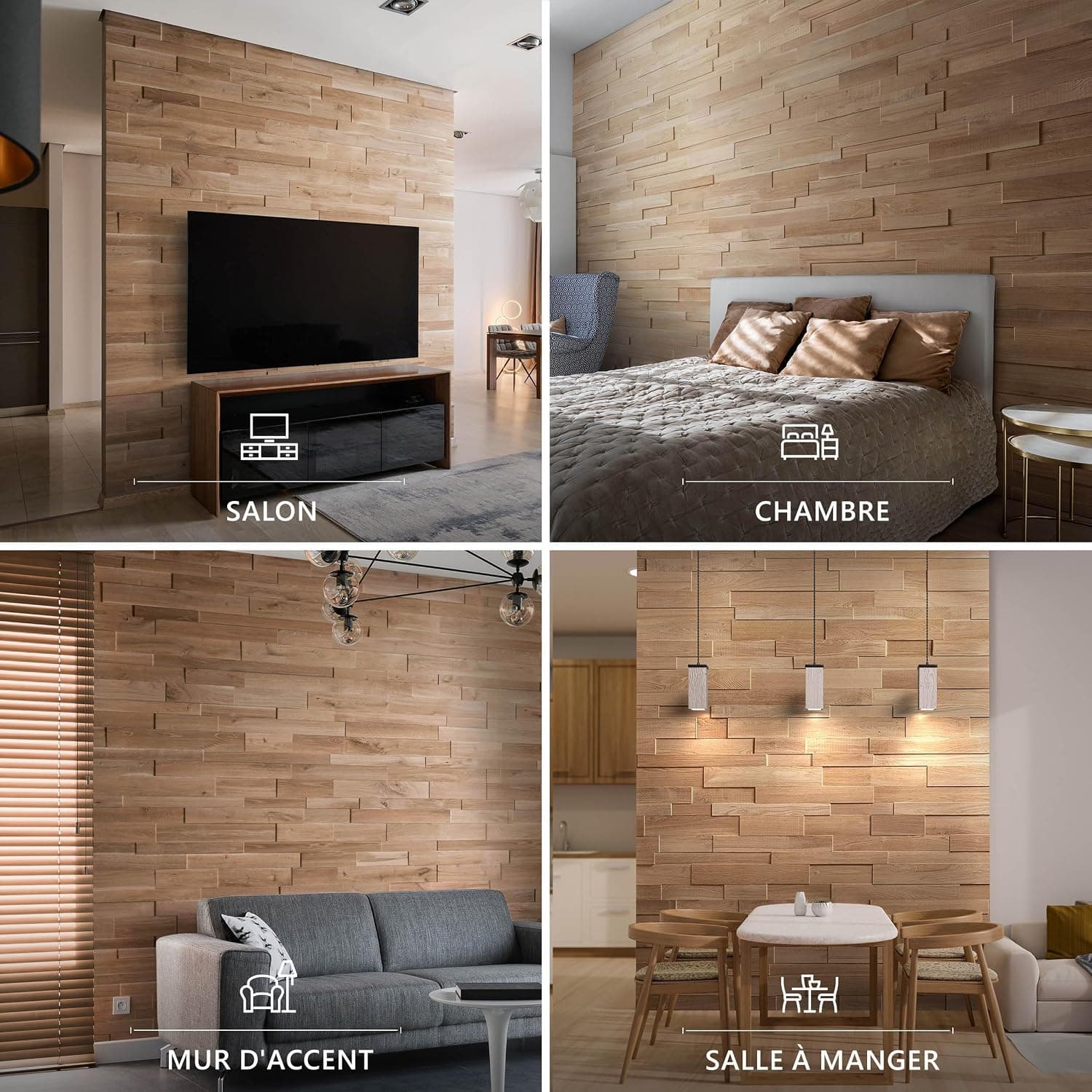 Revêtement mural en chêne - Panneaux muraux 3D - Design mural en bois Modèle OZO (1 m2)