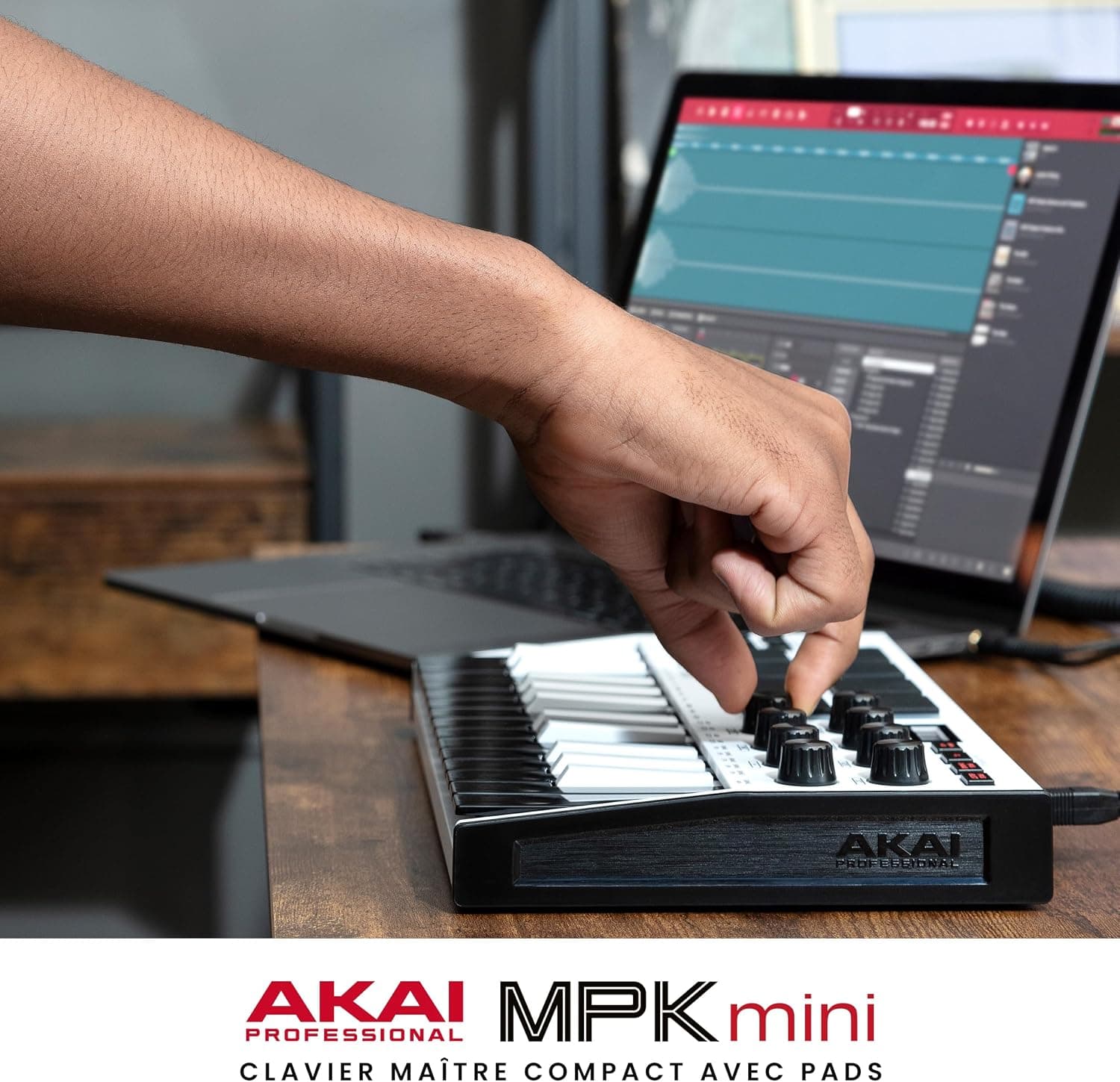 Akai Professional MPK Mini MK3 Clavier MIDI USB 25 Touches, Blanc | Touches Mini Sensibles à la Vélocité, 8 Pads MPC, 8 Boutons, Logiciels Inclus, pour Beatmakers, Producteurs et Home Studio