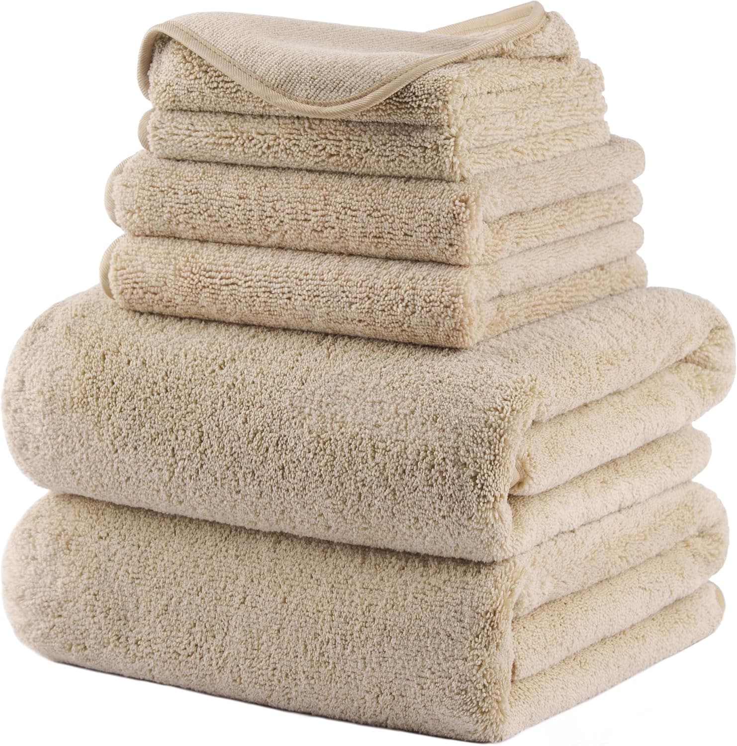 Polyte - 6 Serviettes de Bain en Microfibres - sèche Rapidement/ne Peluche Pas - Beige