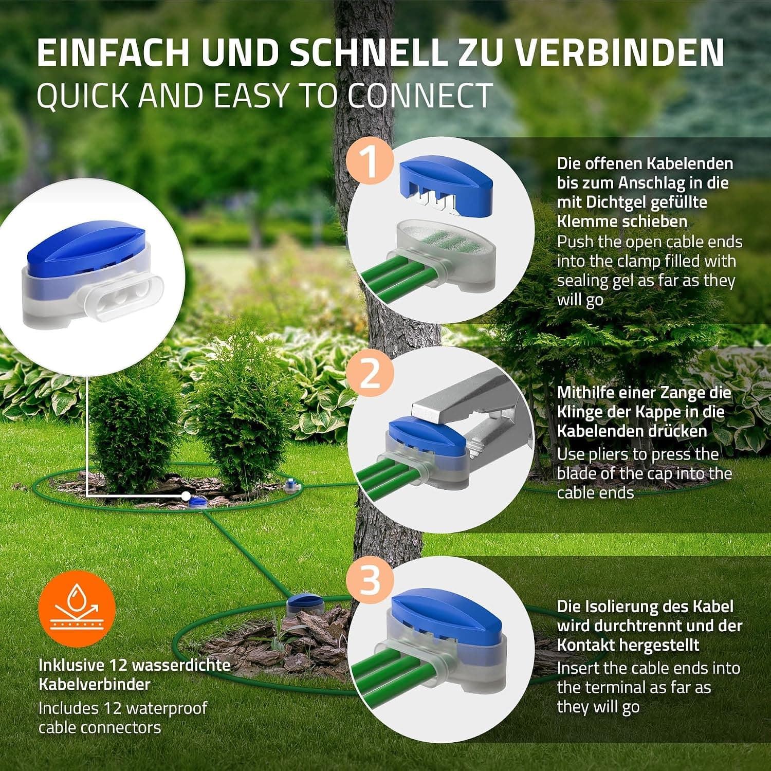 Câble de délimitation universel pour robot tondeuse ECD Germany, 12 connecteurs, Ø2,7 mm, cuivre étamé