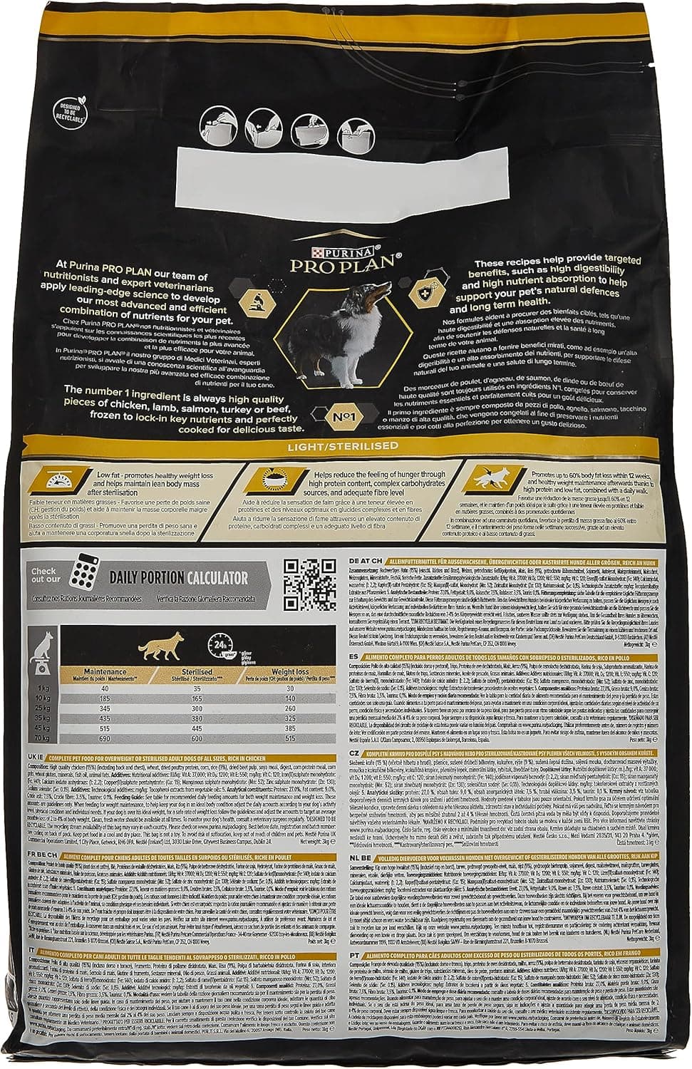 Purina Pro Plan Adult Light Sterilised Chien, Poulet - 3 kg