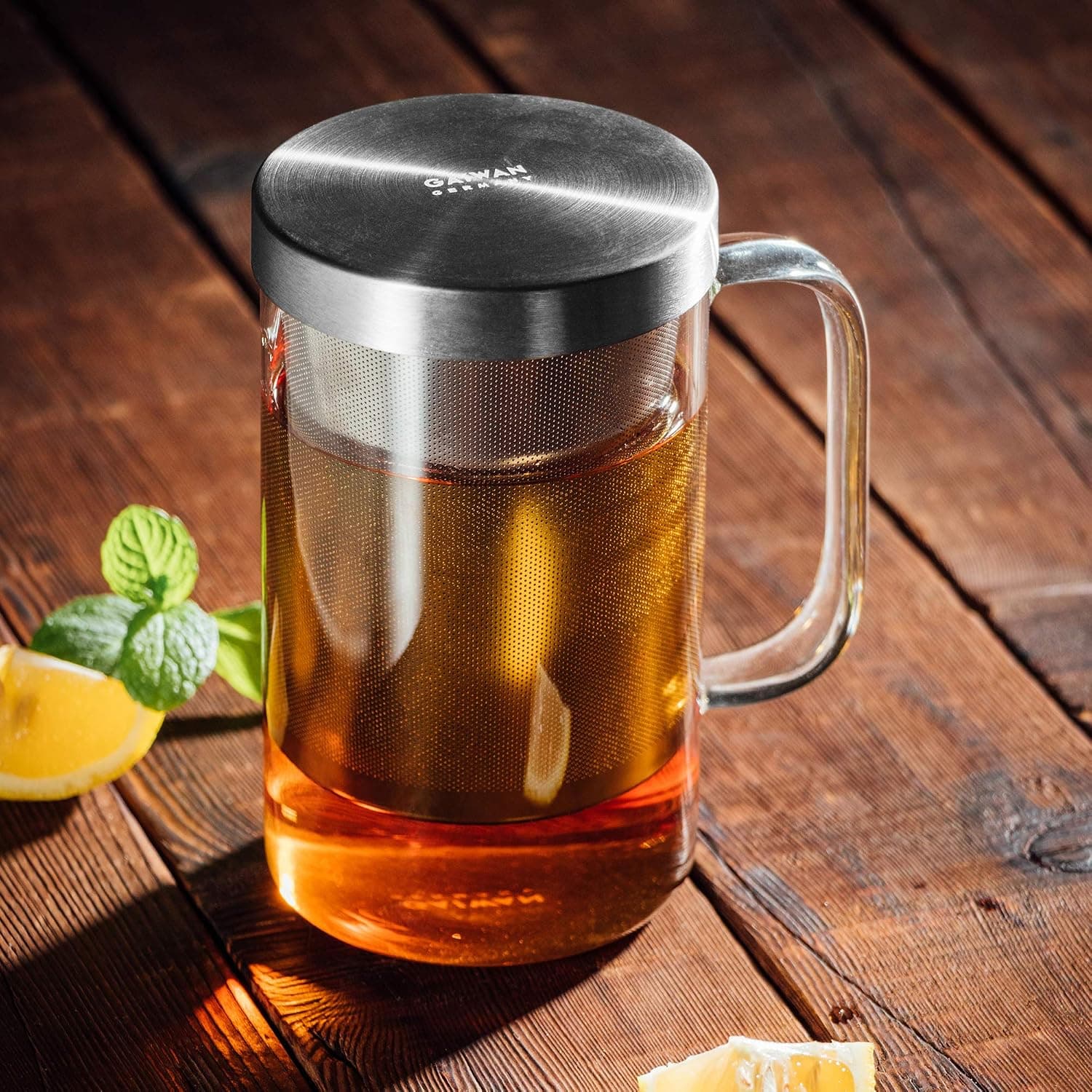 GAIWAN PURE550S - Verre à thé avec crépine intégrée et couvercle - Passe au lave-vaisselle - Résistant à la chaleur