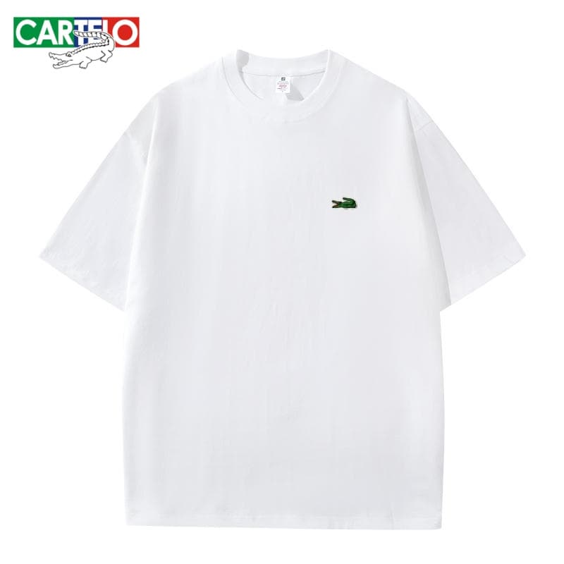 CARTELO Crocodile Men‘s Short Sleeve Crewneck T-Shirt - Light Olive Green Soft Jersey Fabric, Relaxed Fit Casual Top For Daily Commute & Leisure