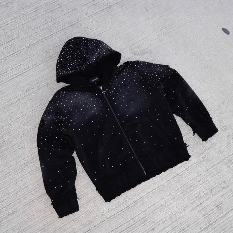 European And American Men's Clothing Autumn And Winter Trend Gypsy Hot Diamond Hooded Zipper Sweater Men's Street Hip Hop Loose Coat
